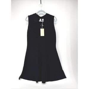Joie Fit & Flare Knit Dress Womens Large Black Polo Collared Sleeveless Crepe